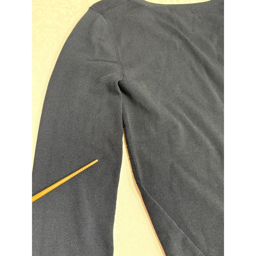 Cable & Gauge Knit Top Women‎ M Black V-Neck 3/4 Sleeve Ribbed Detail Capsule